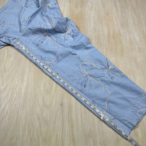 Zara Blue Floral Embroidered High Waist Elegant Chic Linen Blend Pants Medium - Picture 5 of 13